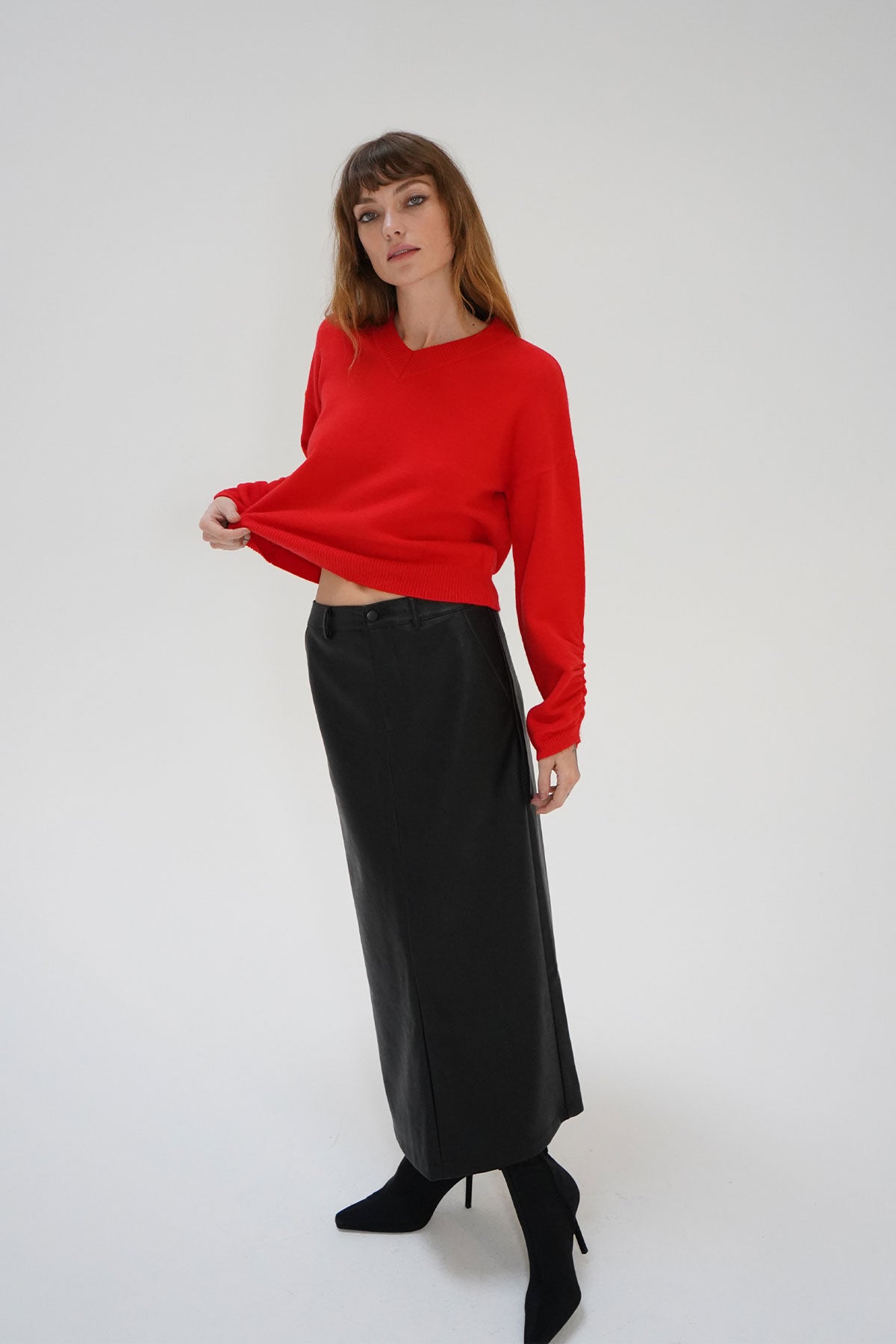 LNA Latigo V Neck Sweater in Red