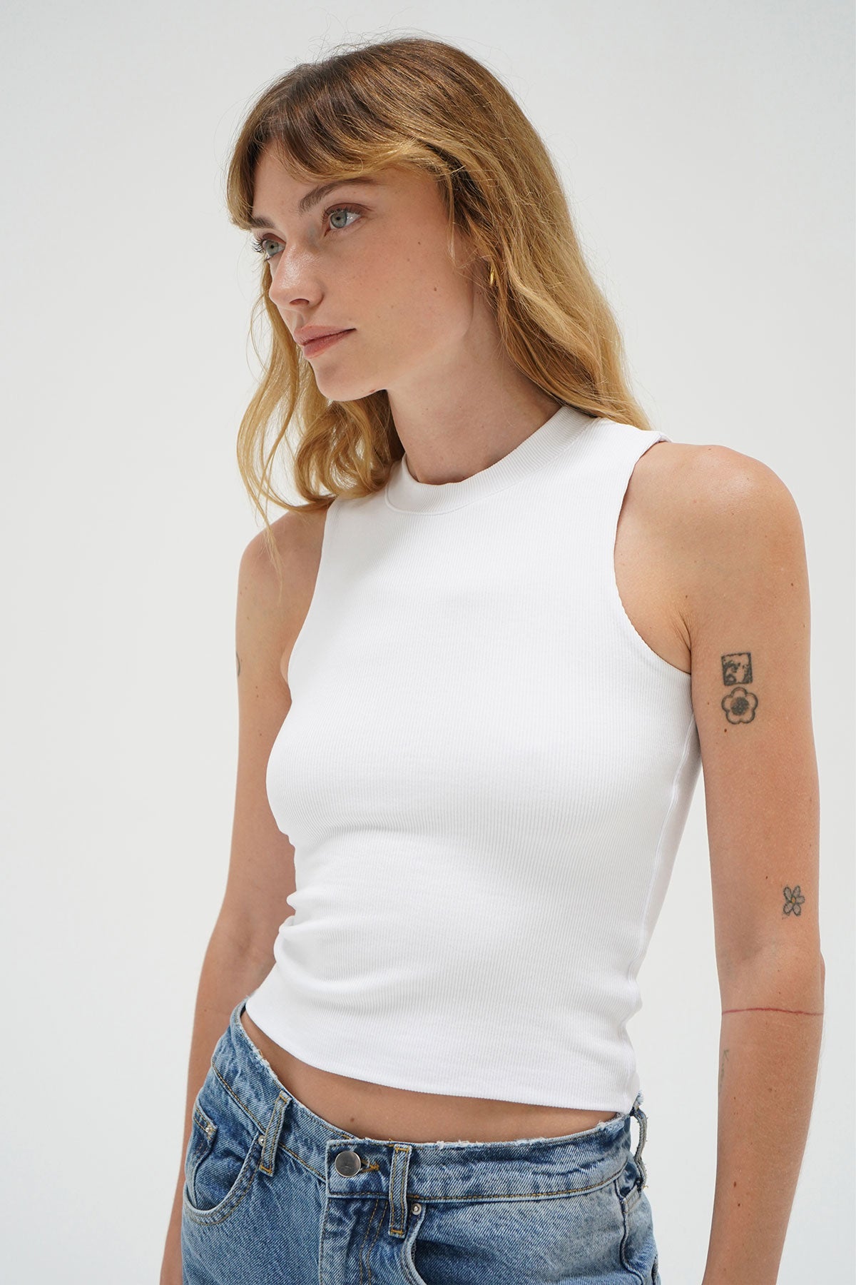 LNA Ribbed Double Layer Sleeveless in White