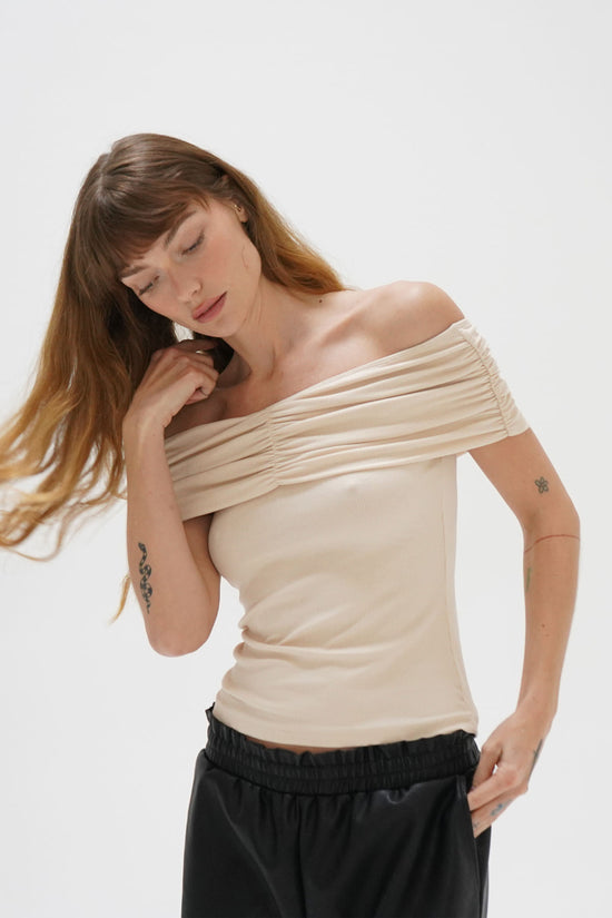 LNA Violet Ribbed Top in Bone