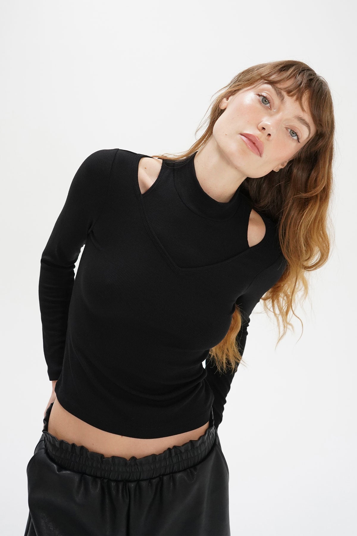 LNA Vivian Ribbed Top in Black