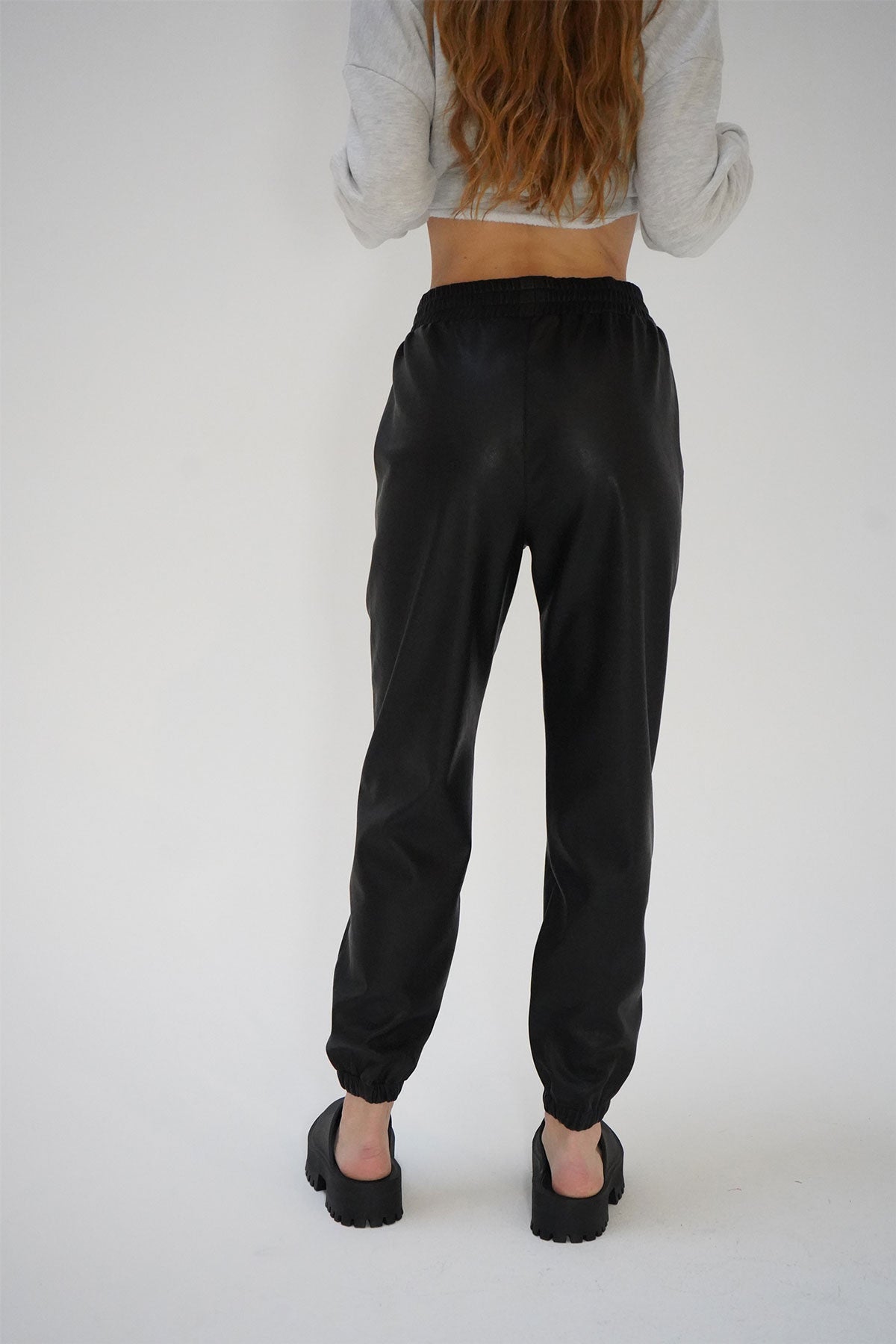 LNA Utility Faux Leather Jogger in Black