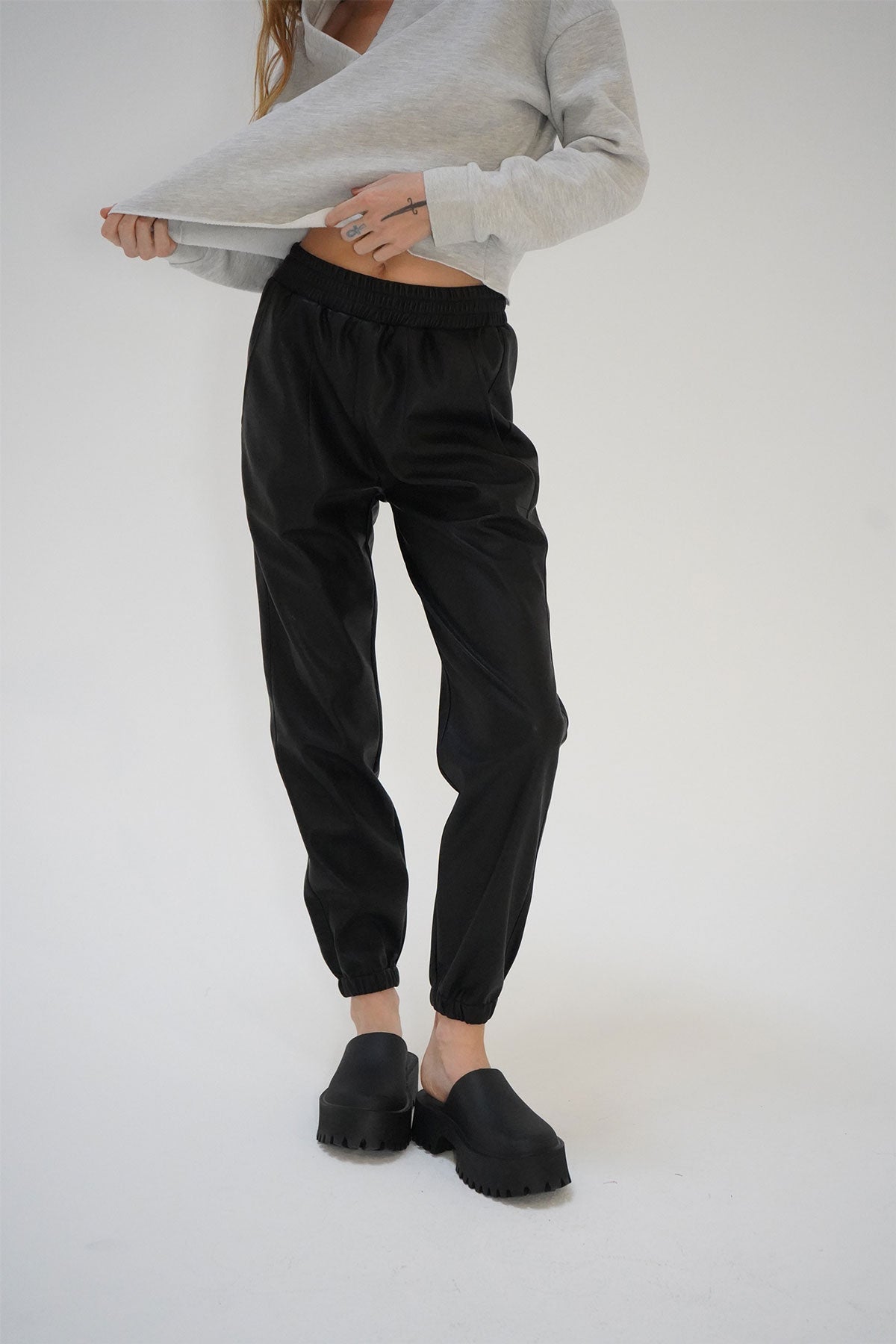 LNA Utility Faux Leather Jogger in Black