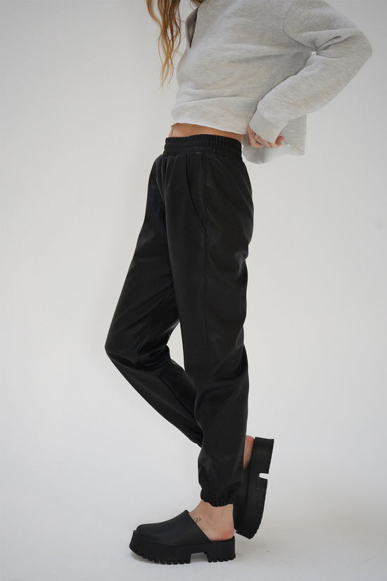 LNA Utility Faux Leather Jogger in Black