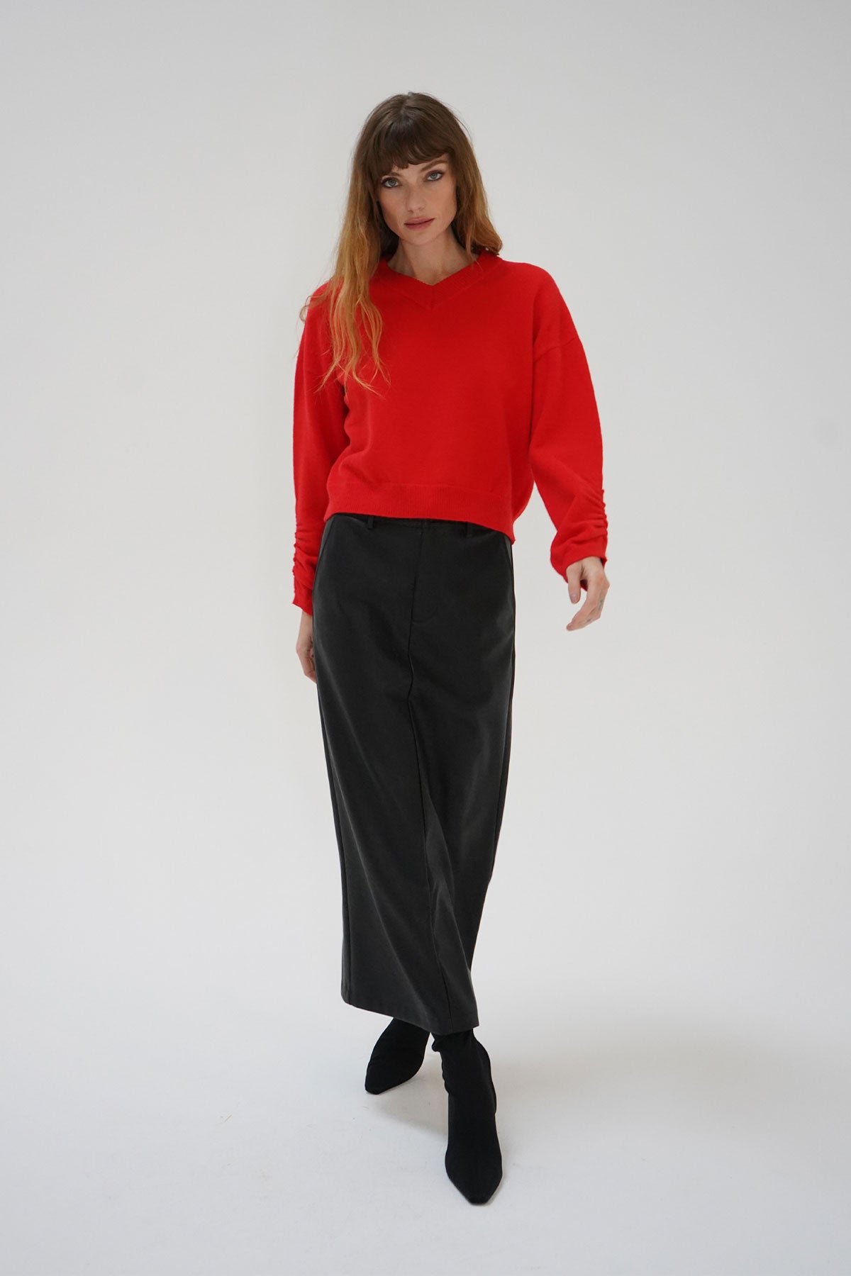 LNA Latigo V Neck Sweater in Red