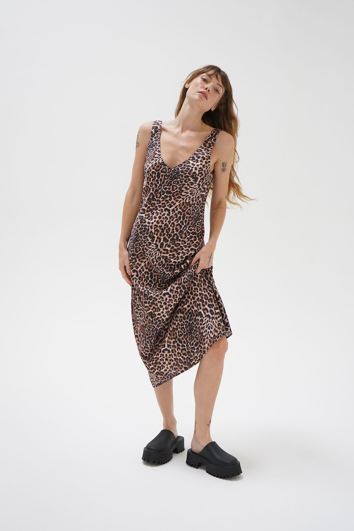 LNA V Slip Dress in Leopard Print