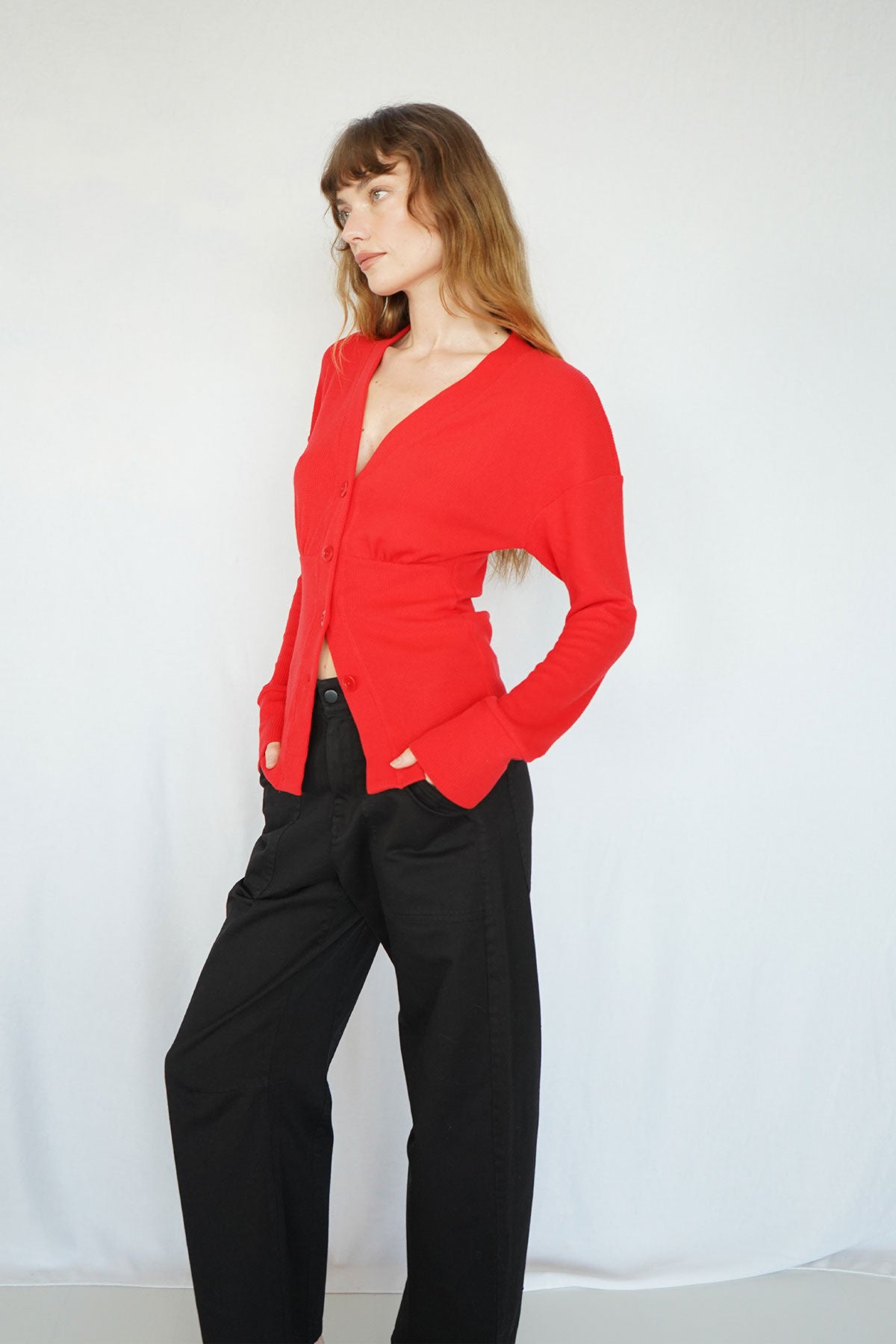 LNA Noel Waffle Cardigan in High Risk Red