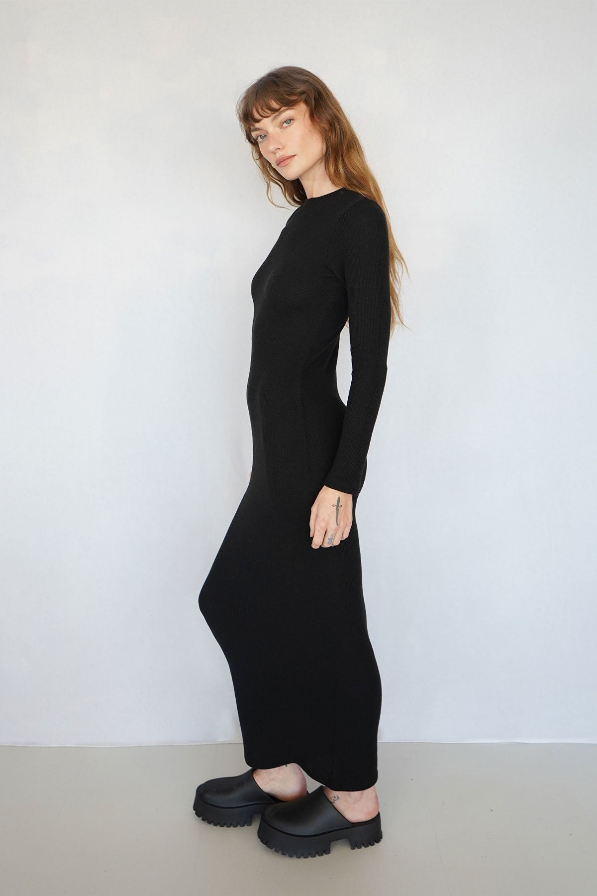 LNA Karlotta Waffle Dress in Black