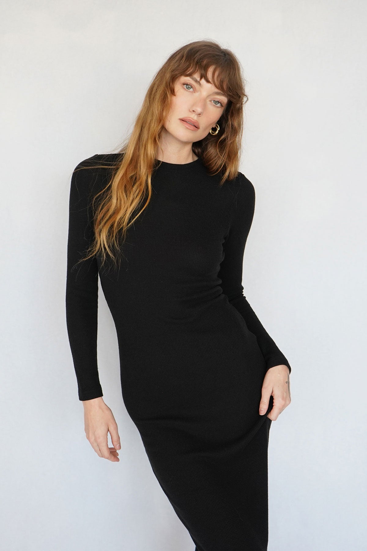 LNA Karlotta Waffle Dress in Black