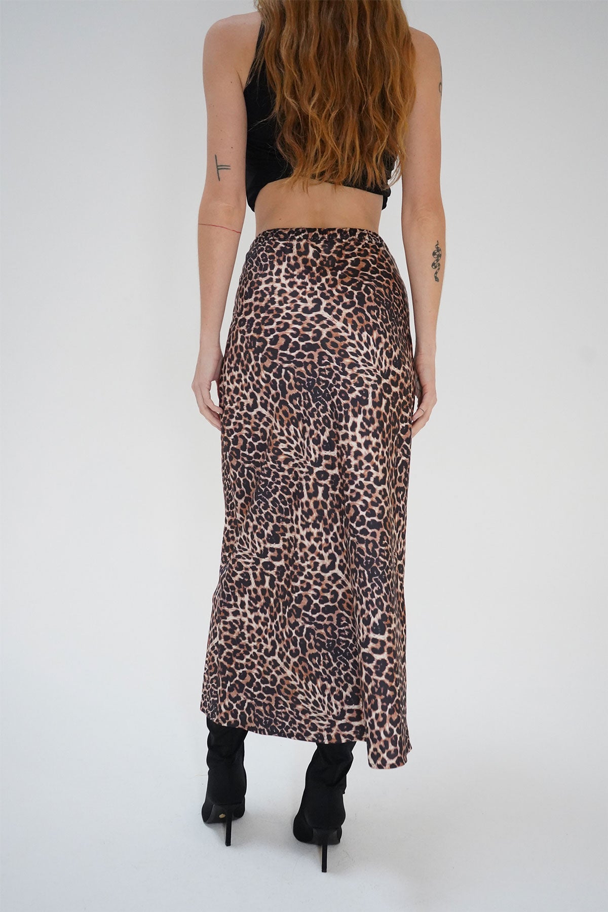 LNA Zia Midi Skirt in Leopard Print