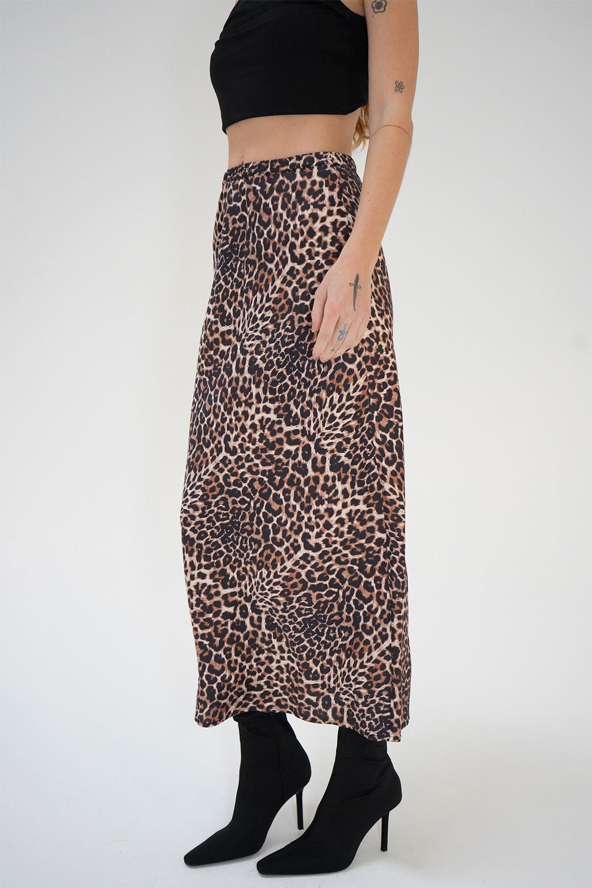 LNA Zia Midi Skirt in Leopard Print