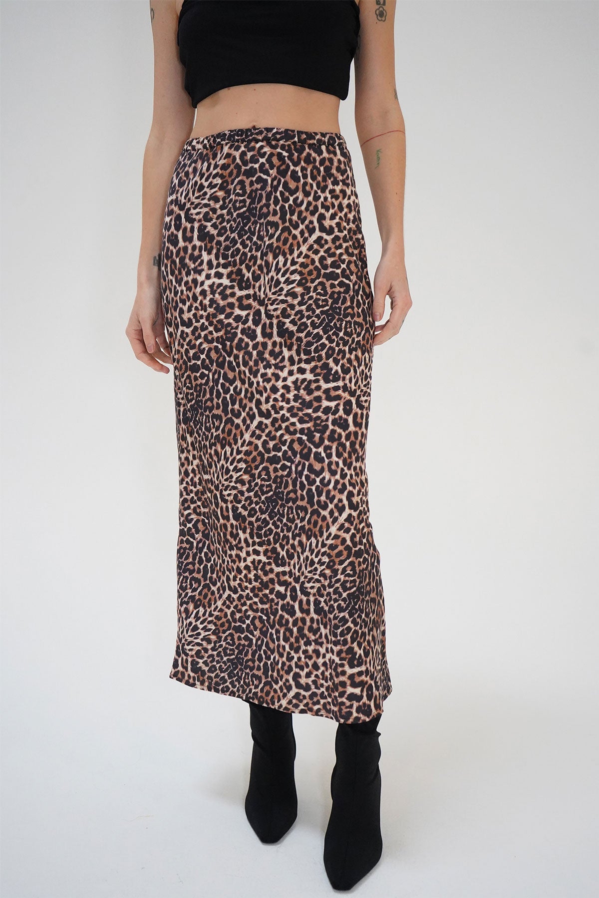 LNA Zia Midi Skirt in Leopard Print